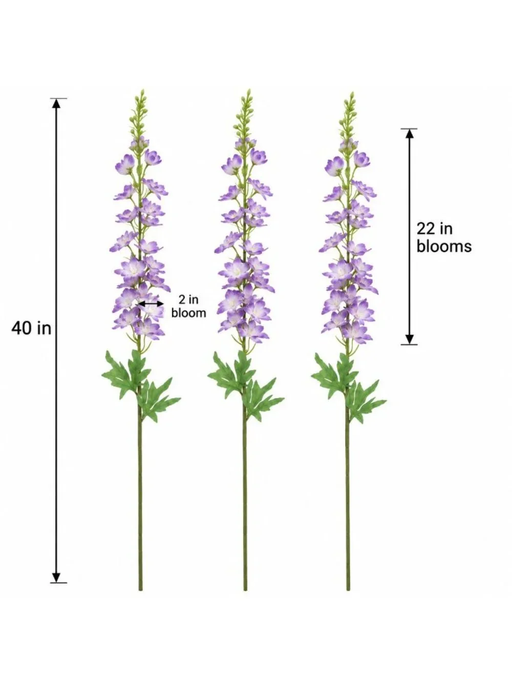 Lavender Delphinium Stems Set of 3 40 Inch Artificial Larkspur Flowers Tall Faux